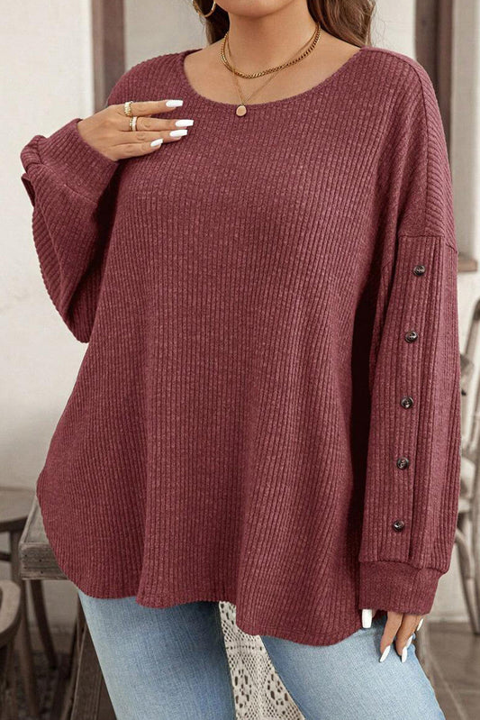 Ribbed Button Plus Size Top FB