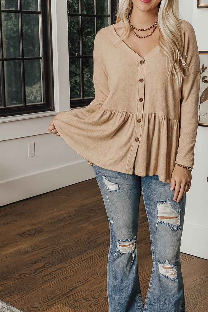 Ruffled V Neck Top FB