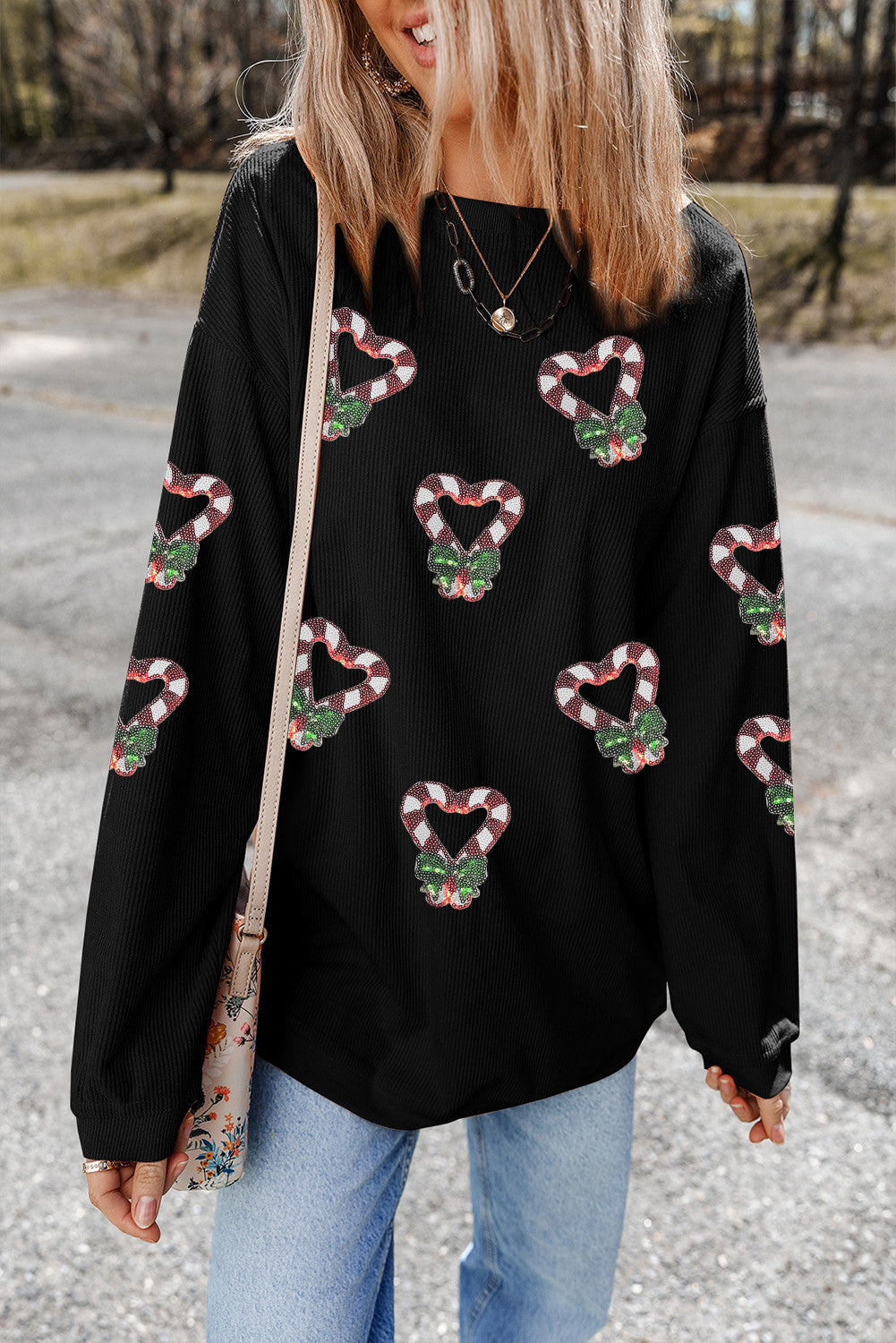 Sequin Christmas Ribbed Sweatshirt FB