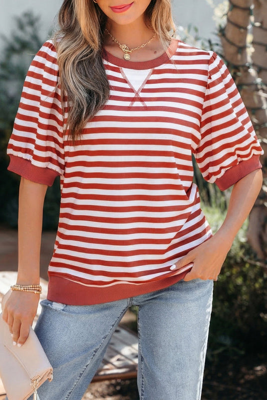 Stripe Bubble Sleeve Shirt