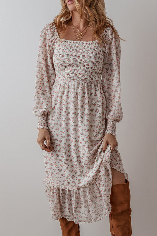 White Floral Midi Dress FB
