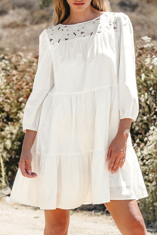 White Floral Lace Mini Dress FB