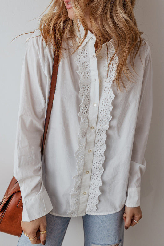 White Lace Crochet Button Shirt FB