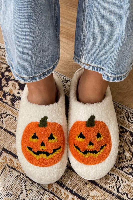 White Pumpkin Plush Slippers RTS