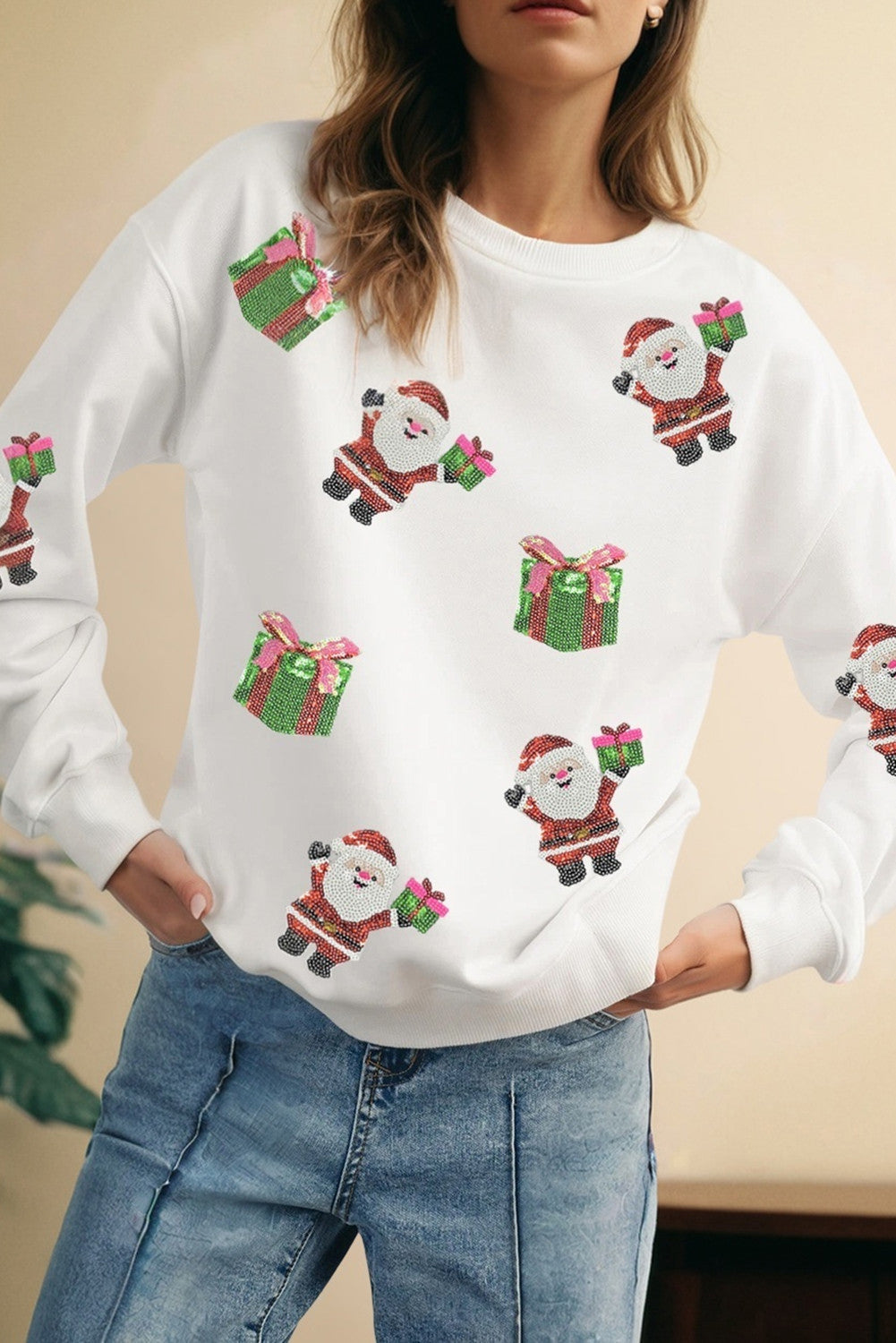 White Santa Sequin Sweatshirt FB