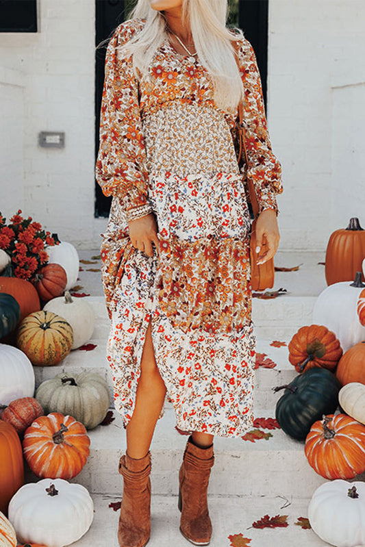 Khaki Floral Ruffled Midi LT