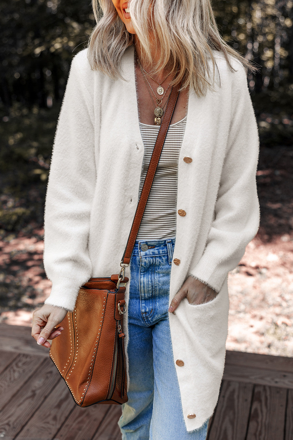 Fuzzy Buttoned Cardigan OOTD
