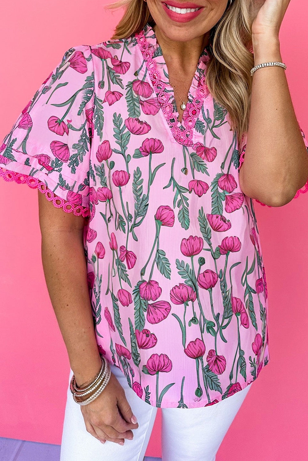 Pink Floral Lace Blouse LT
