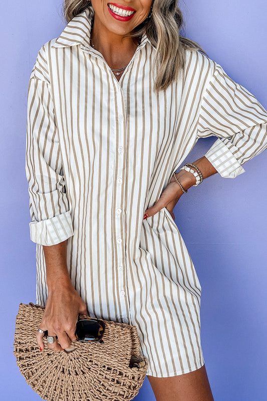 Khaki Stripe Button Up Dress RTS
