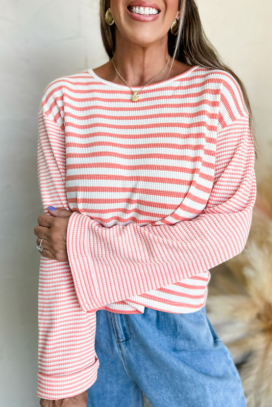 Pink Stripe Textured Top FB
