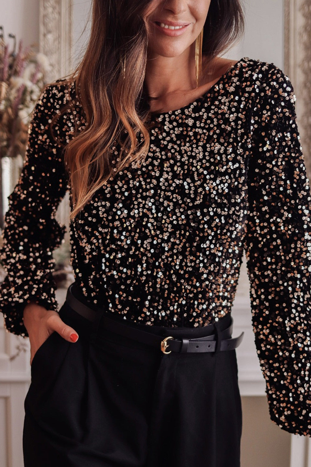 Deep V Sequin Bodysuit FB