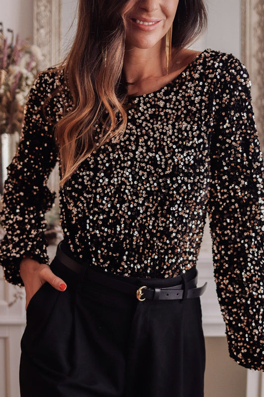 Deep V Sequin Bodysuit FB
