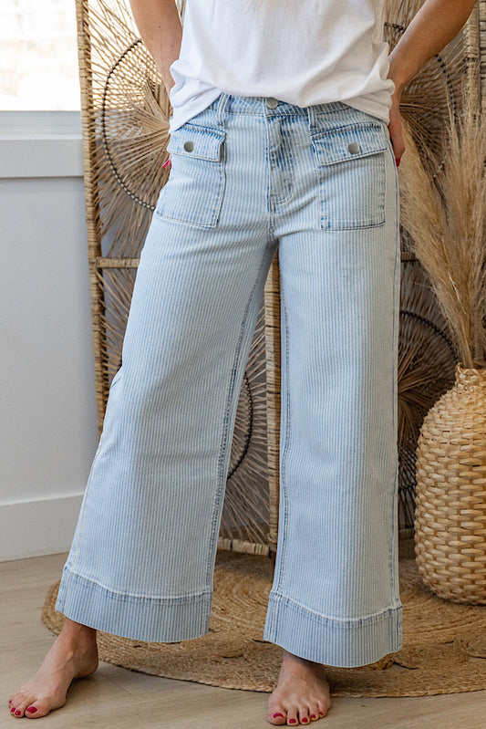 Sky Blue Stripe Cuffed Jeans LT