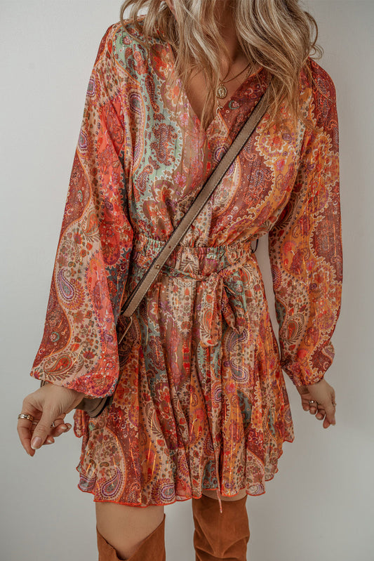 Orange Boho Paisley Dress FB