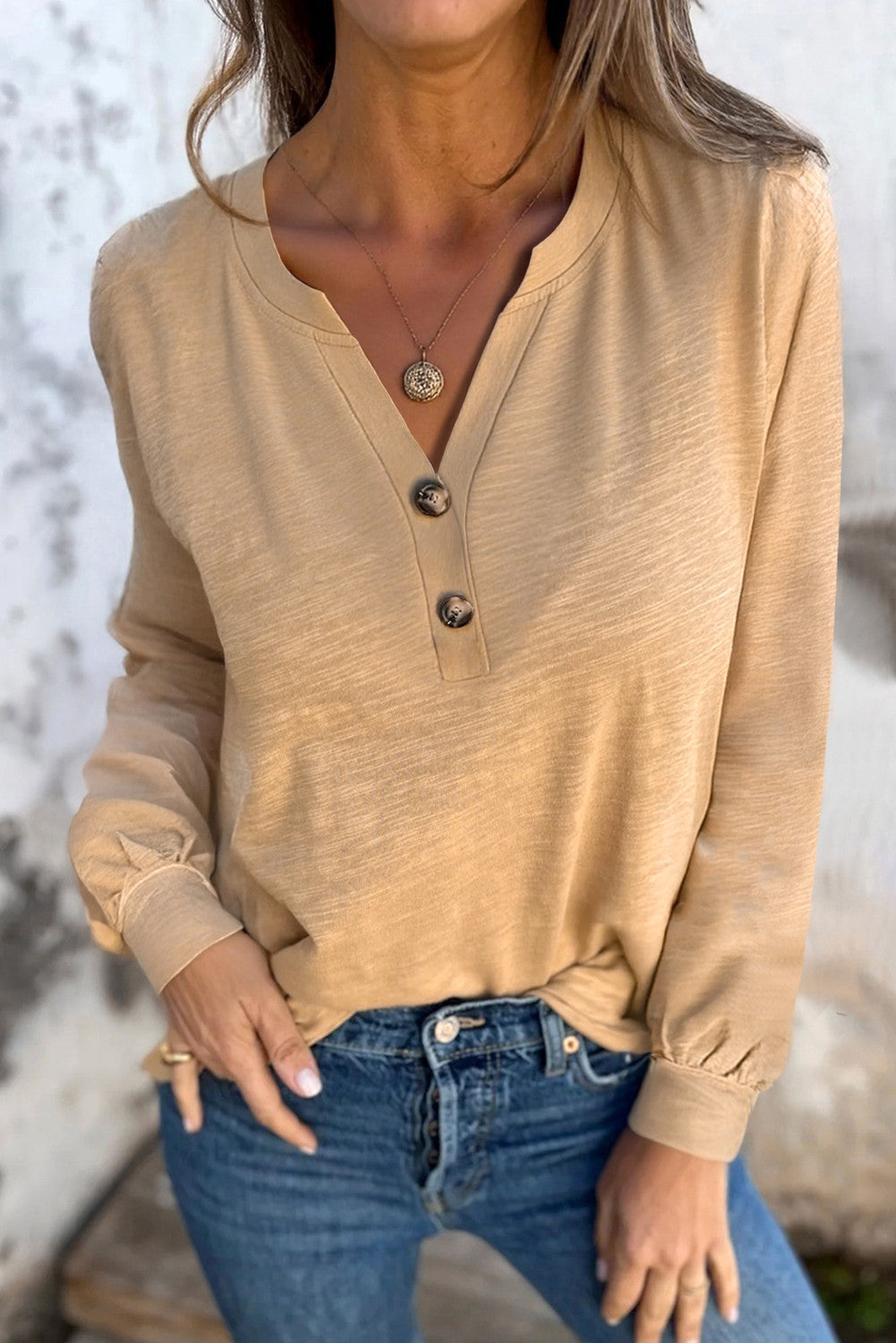 V Neck Button Top FB