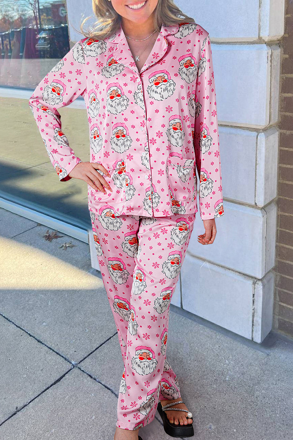 Pink Santa Snowflake Pajama Set FB